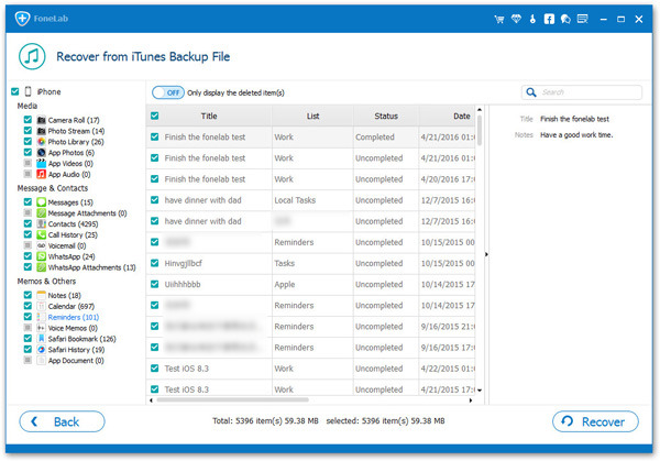 Recover iPhone reminders via iTunes
