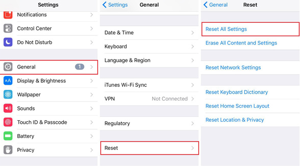 reset alle instellingen