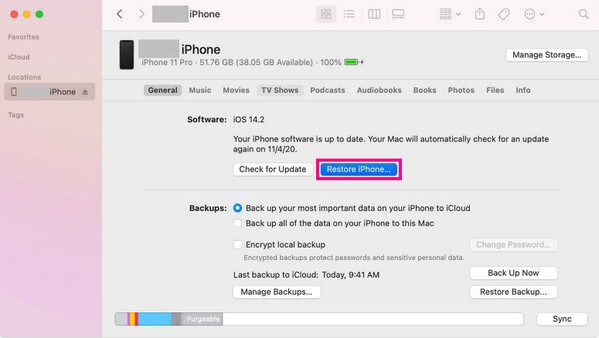 Restaurar dados de aplicativos do iPhone do Finder