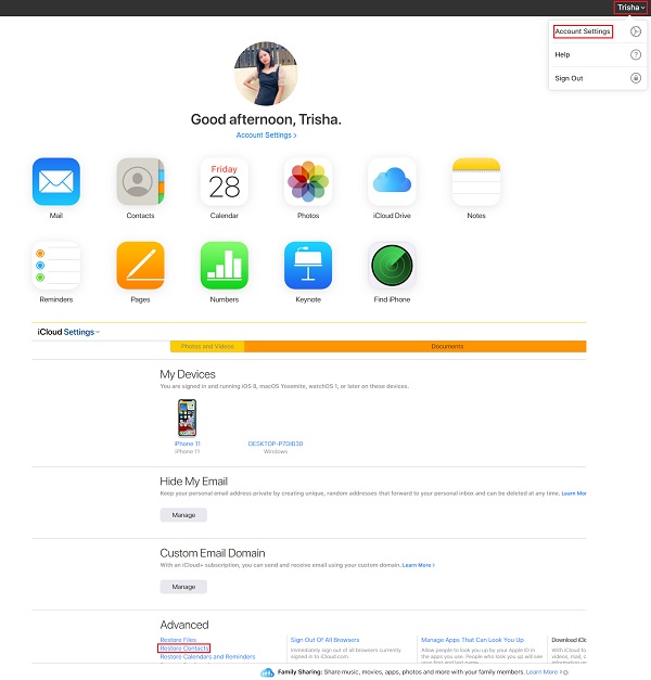 Restore iPhone Contacts from Backup from iCloud.com