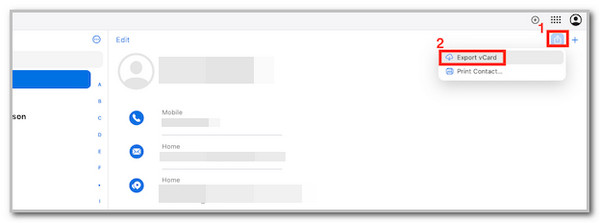 Select Export Vcard Button