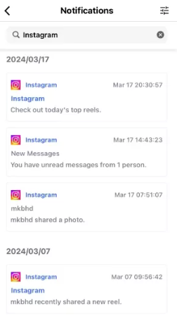android notification instagram interface