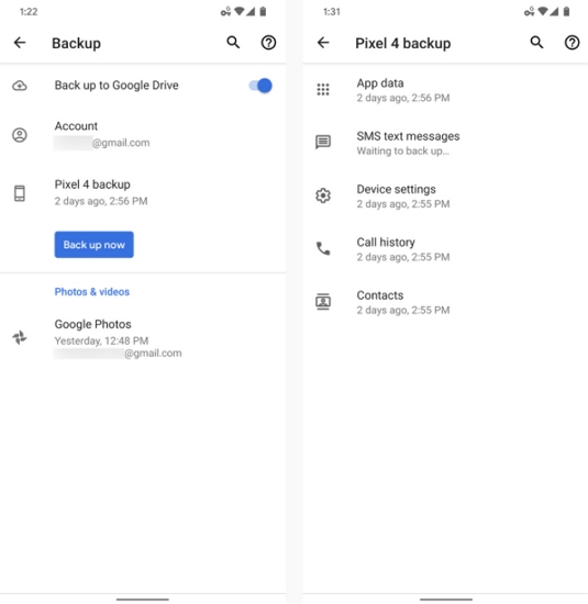 restore text from google drive