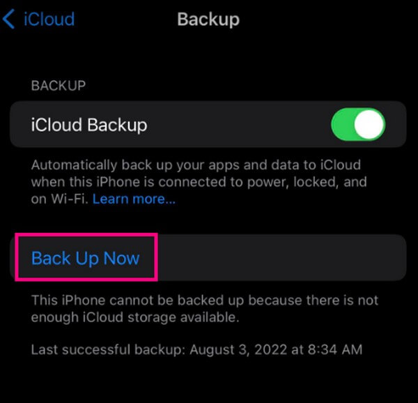 tocca Esegui backup ora