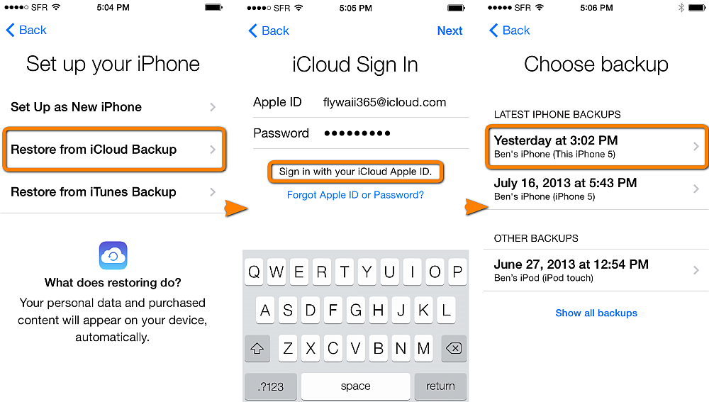 choose backup icloud