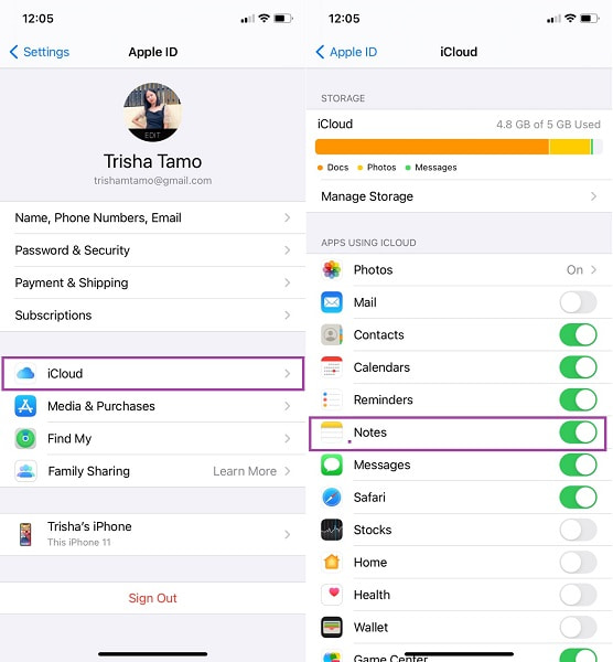 iCloud'u seçin