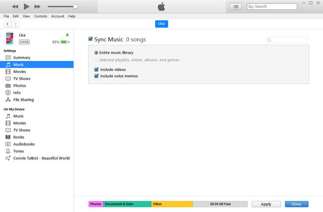 sync music with itunes