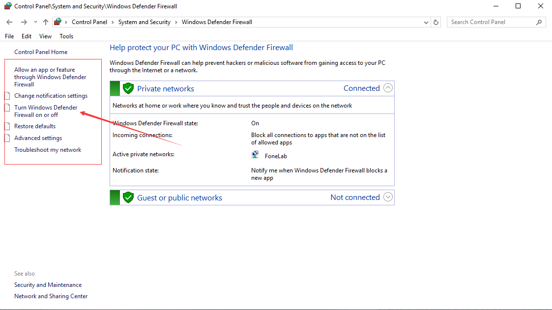 turn firewall off