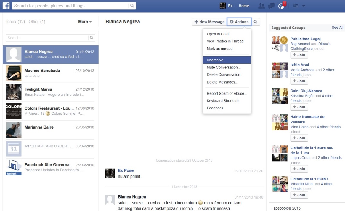 désarchiver les messages facebook sur ipad