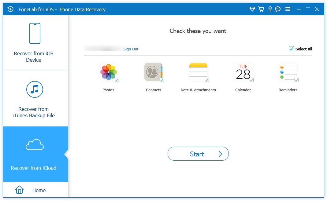 Choose data type from iCloud
