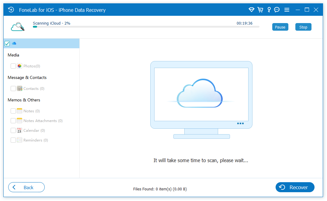 Scanning iCloud backup data in FoneLab