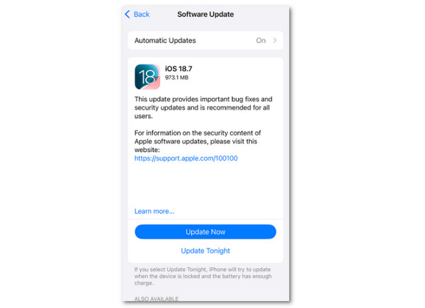 Tap Update Now Button