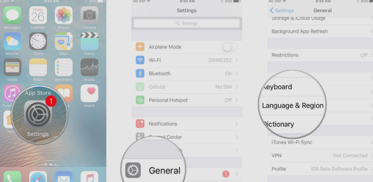 iphone language and region
