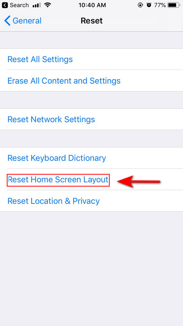 Click the Reset Home Screen Layout