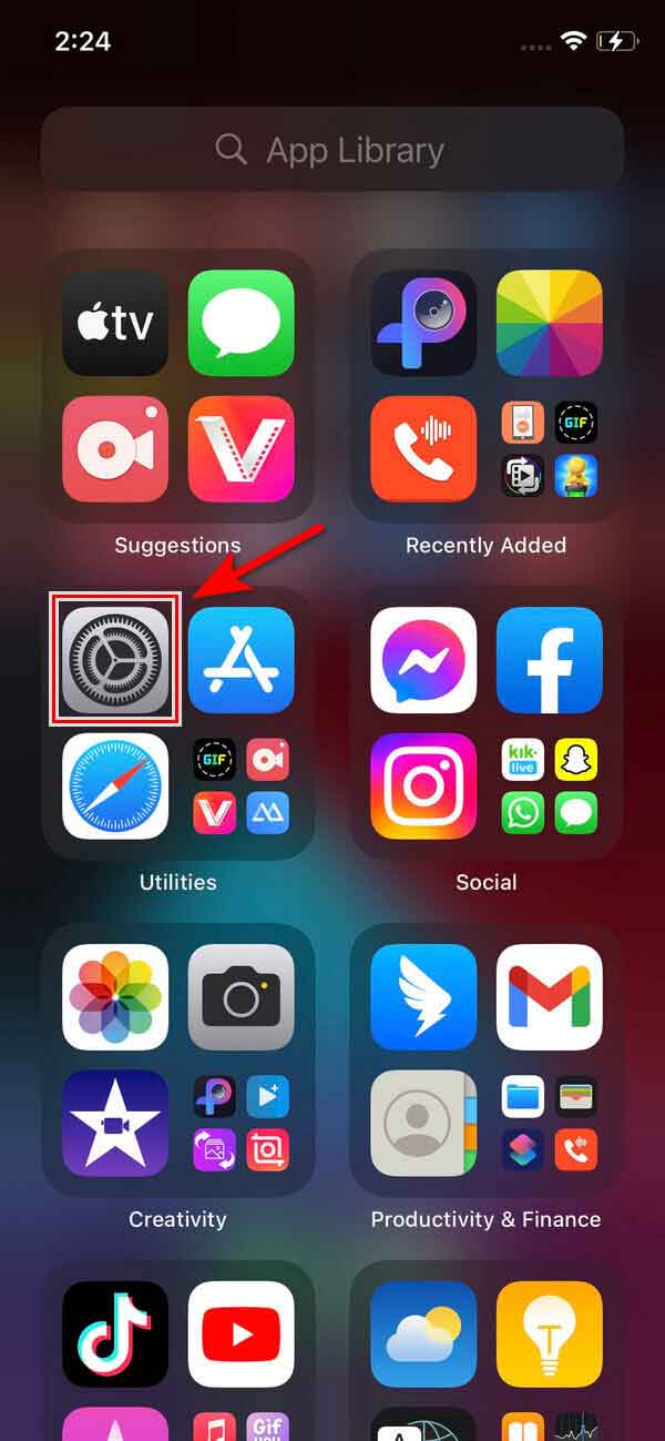 find the gear icon Settings on your App Library