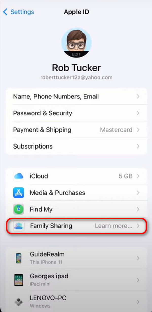 choose family sharing feature
