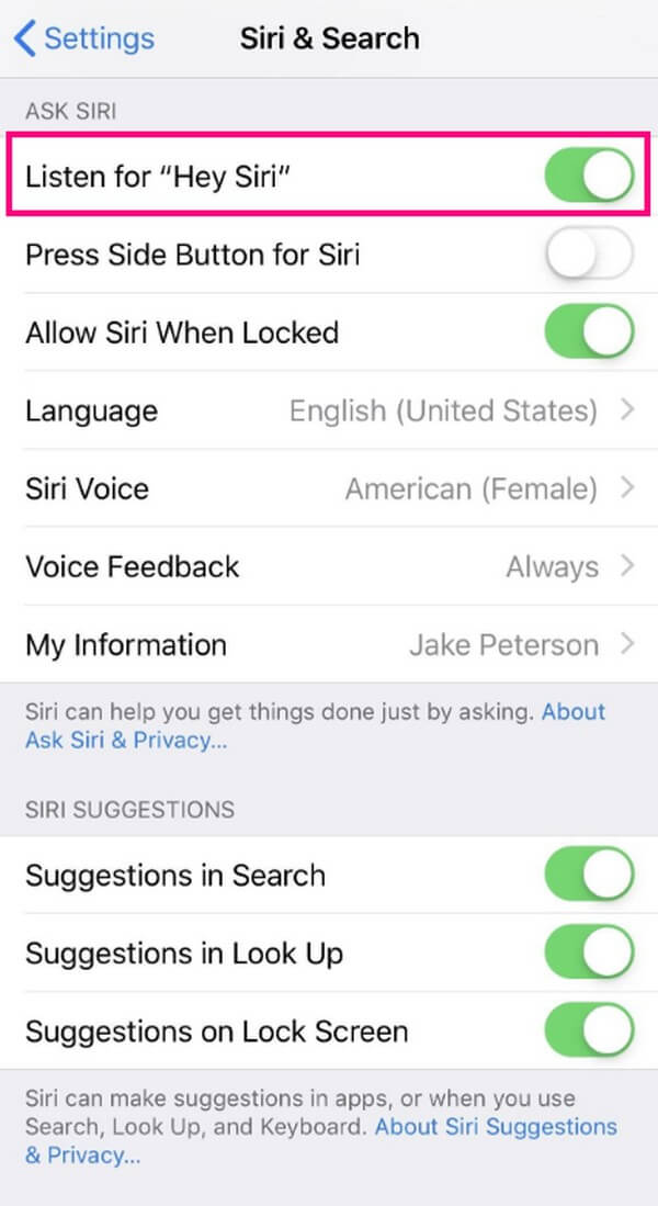 siri enable feature