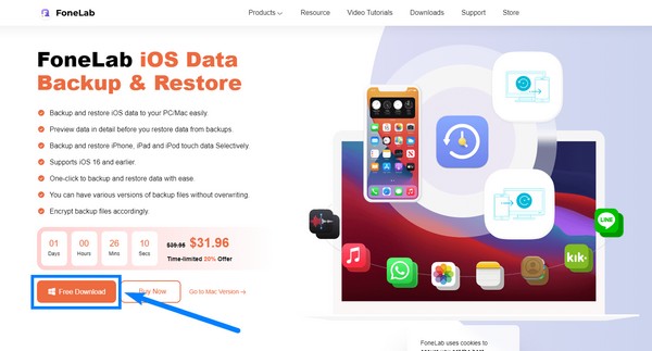 látogasson el a FoneLab iOS Data Backup & Restore hivatalos webhelyére