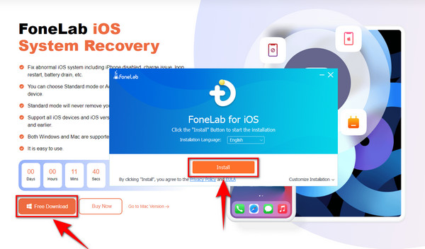 Установите FoneLab для восстановления системы iOS