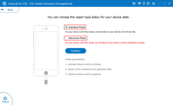 この修復モードでは、デバイスからすべてのデータが消去されます