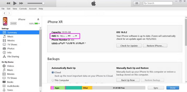 find imei on iphone with itunes