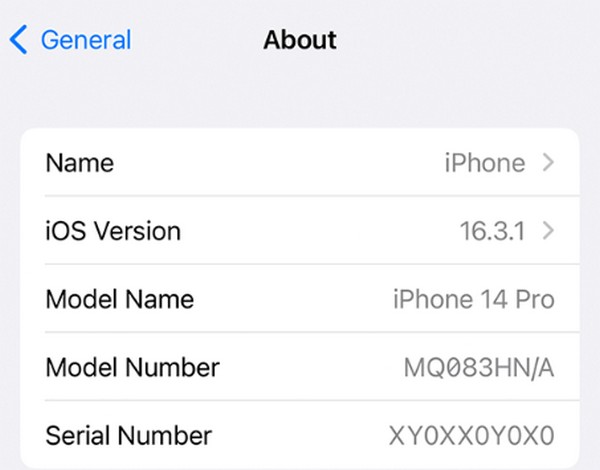 find serial number on iphone settings