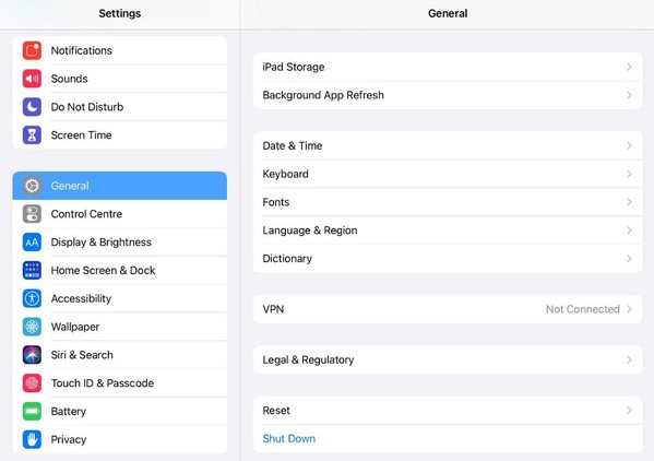 reiniciar el ipad en la configuración