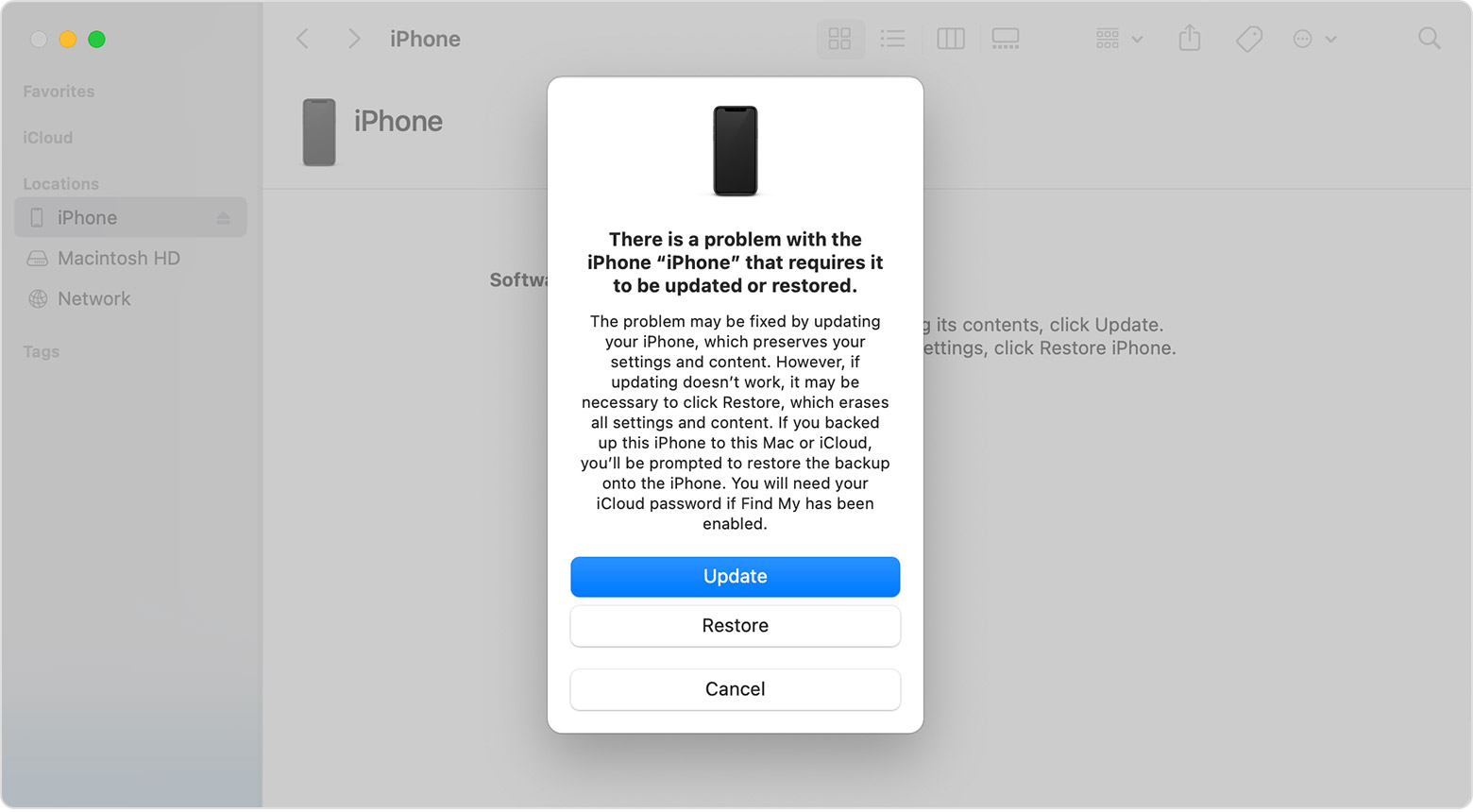 restore iphone on mac