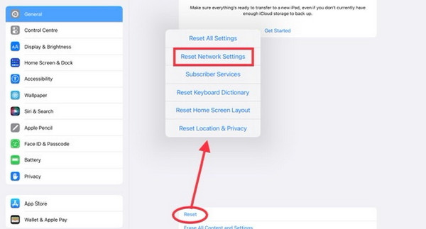 reset network settings ipad