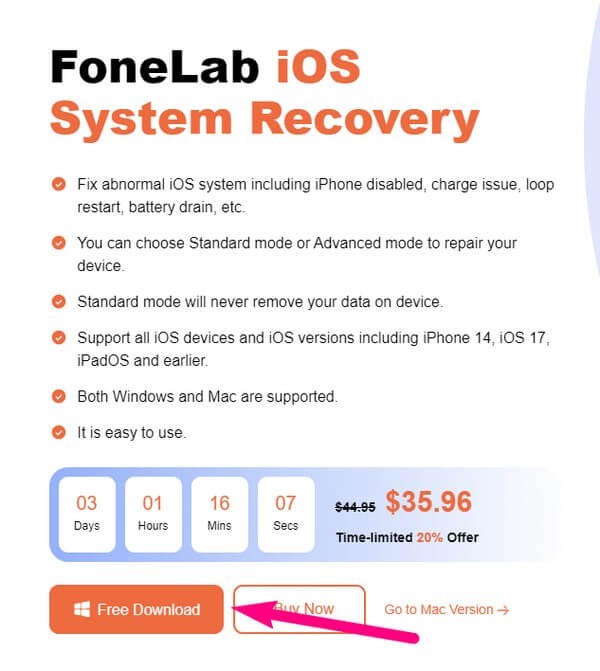 Visit the FoneLab iOS System Recovery web page