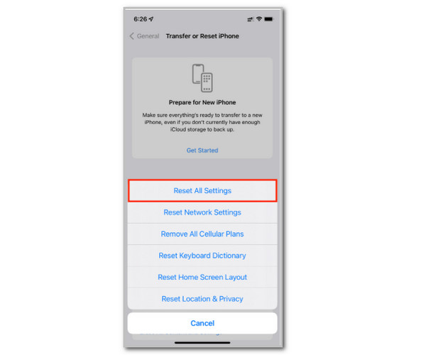 Tap Reset All Settings Button