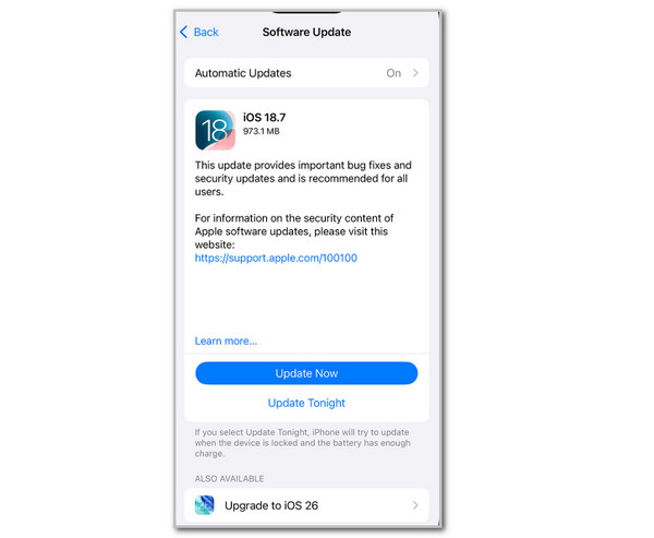 Tap Update Now Button