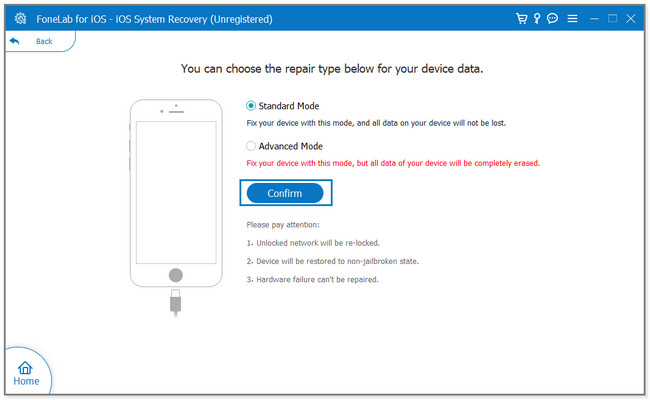 select the Standard Mode or Advanced Mode button