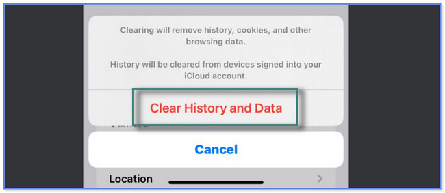 tapping the Clear History and Data button