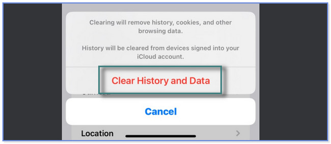 tocando no botão Limpar histórico e dados