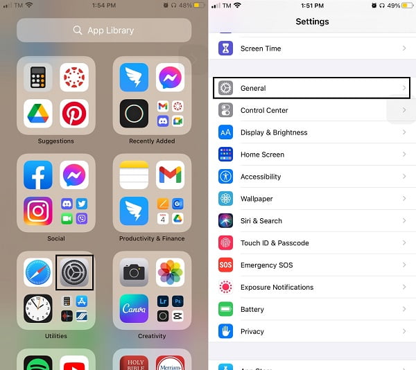 iphone settings panel