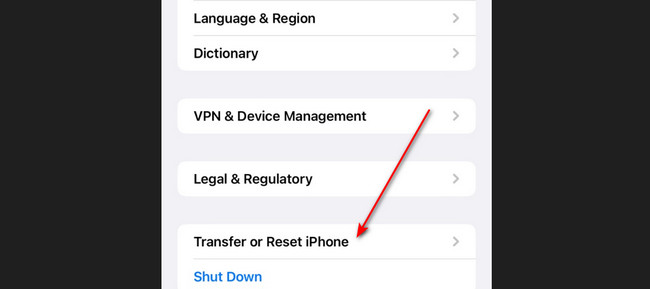 tap transfer or reset iphone button