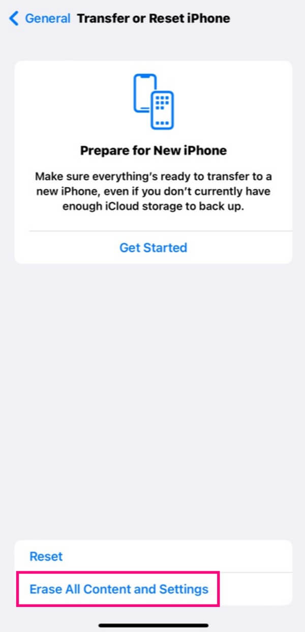 choose erase all content and settings