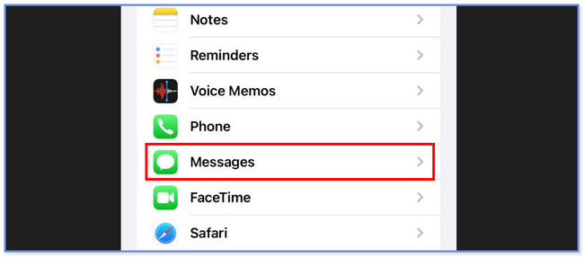 appuyez sur l'icône des messages dans les paramètres de l'iphone