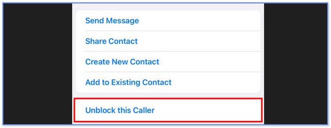 tap unblock this caller on messages app