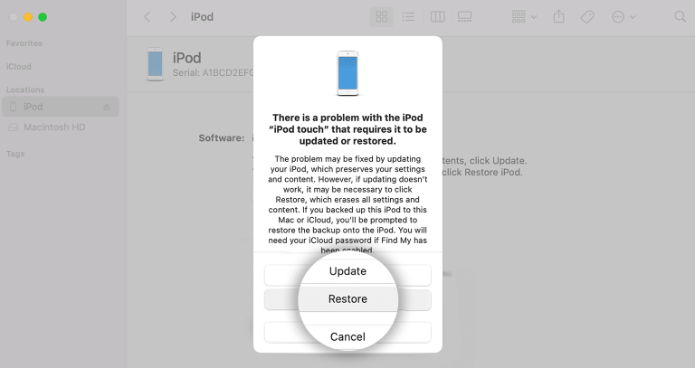 restore ipod touch in recovery mode