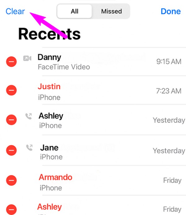 clear recent calls