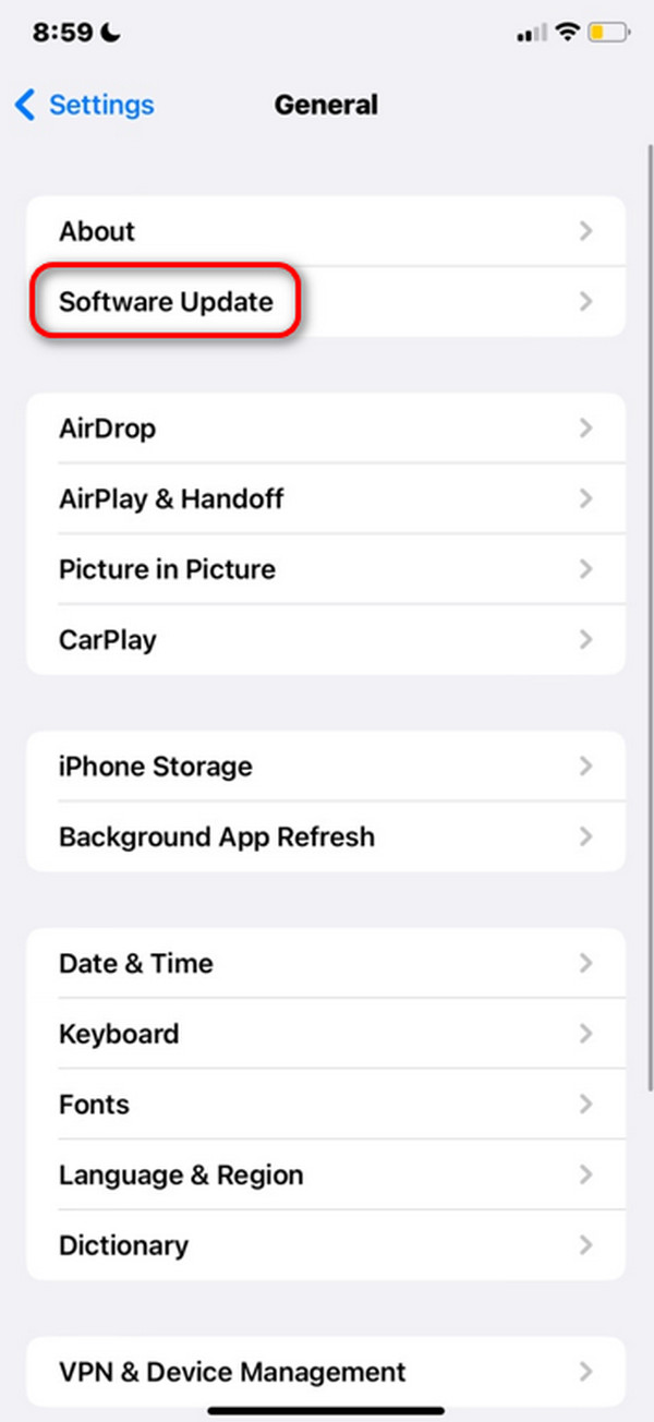 access software update feature