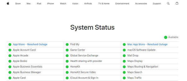 verificar el estado del sistema de Apple