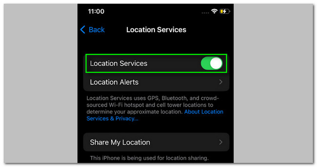 tap location services slider