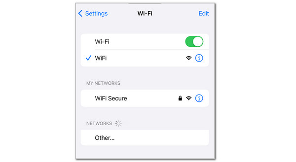 Toggle on WI FI Slider