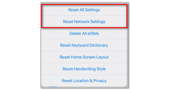 Tap Reset All Settings or Reset Network Settings Button