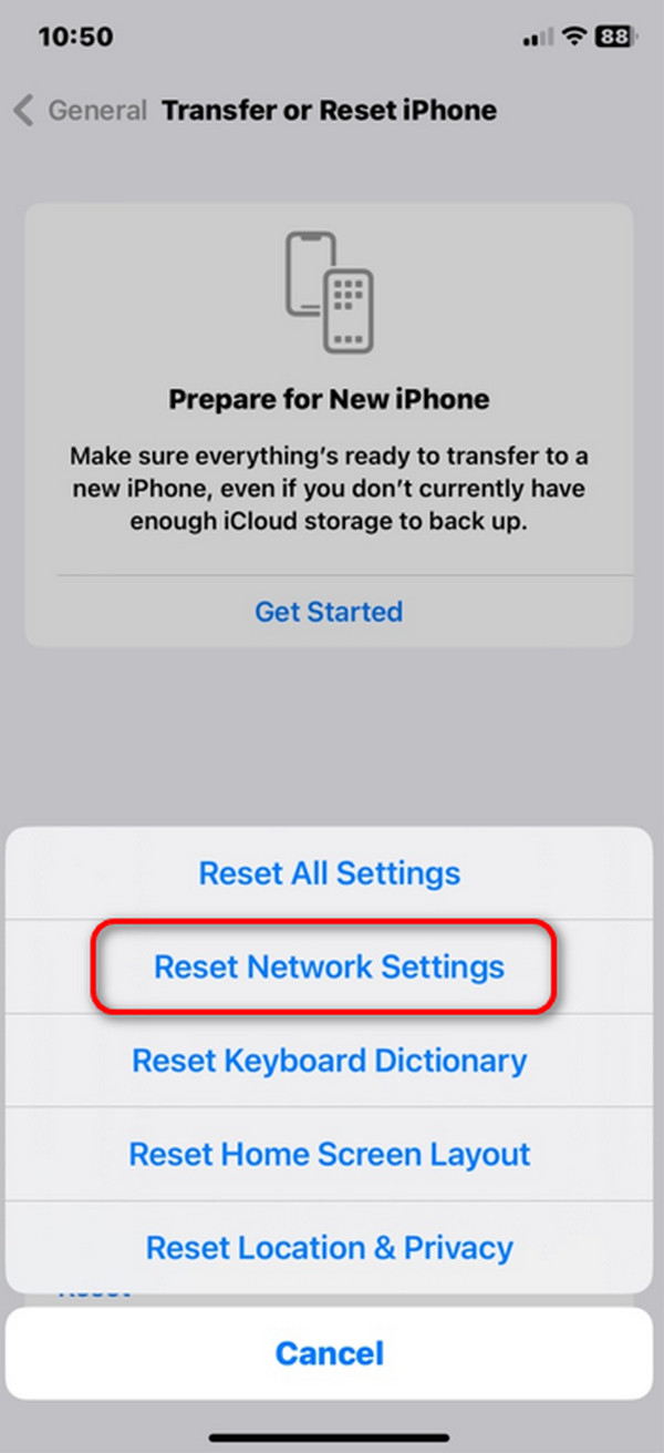 restablecer la configuración de red del iPhone