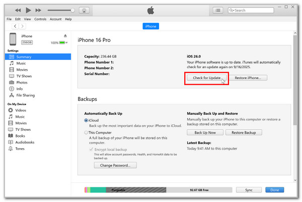 Click Check For Update Button