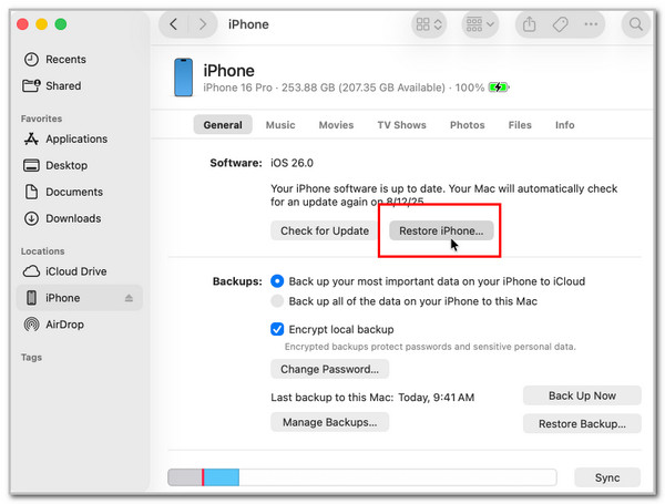 Click Restore iPhone Button